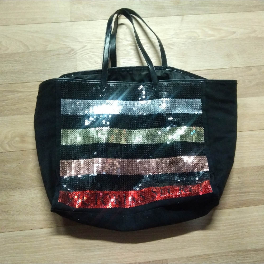 Victoria's Secret Black Tote with Multicolor Sequins